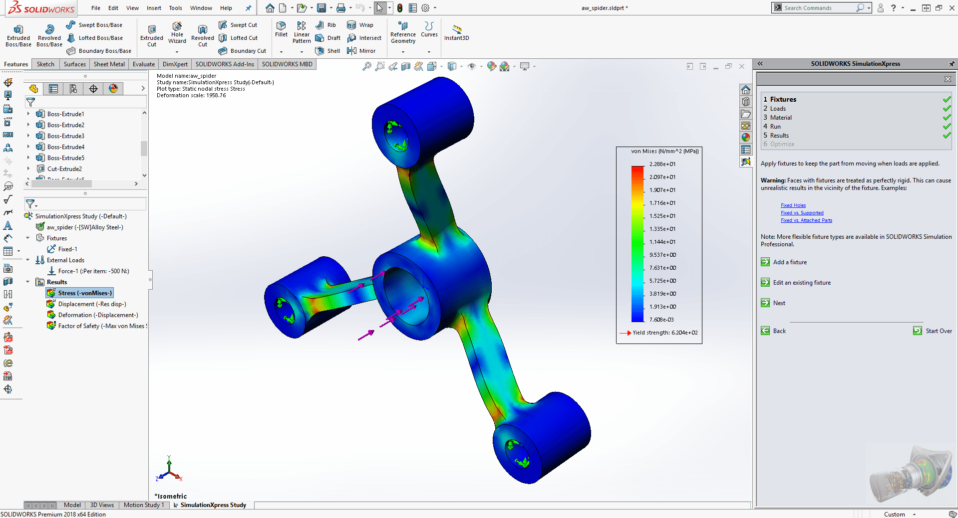 Зафиксированный шарнир solidworks simulation